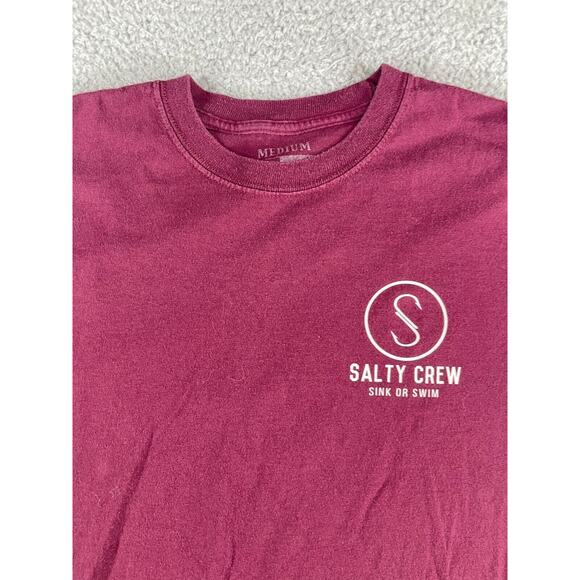 Salty Crew Shirt Mens Medium Maroon Rod N Gun Club Fishing Long Sleeve Swim - Picture 2 of 10